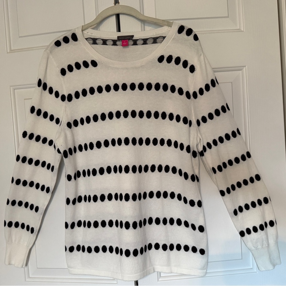 Vince Camuto Jensen Pullover Sweater, Black and White Dots, Size L